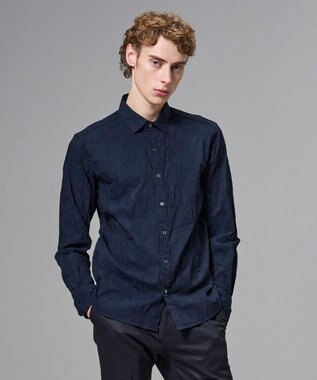 JOSEPH HOMME アブストラクトジャガードストレッチ　レギュラーカラーシャツ ネイビー系