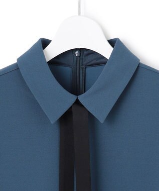 ICB マラボーテＷジョーゼット ボウタイ付きシャツカラートップス ブルーグレー系