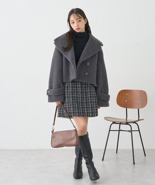 earth music&ecology シャギーショートコート Charcoal Gray