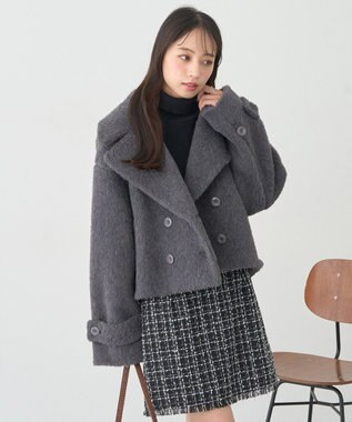 earth music&ecology シャギーショートコート Charcoal Gray