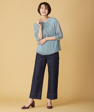 J.PRESS LADIES L 【洗える】 10oz Stretch Denim セミワイド パンツ ネイビー系