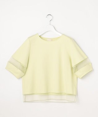 ANY SIS チュール切替ランタンスリーブ プルオーバー ライム