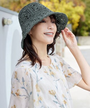 Tiaclasse クロシェ柄編みバケットハット グリーン