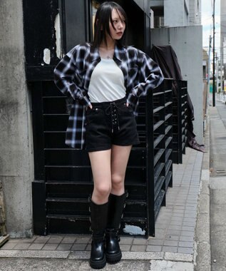 WEGO レースアップデニムショートパンツ ブラック