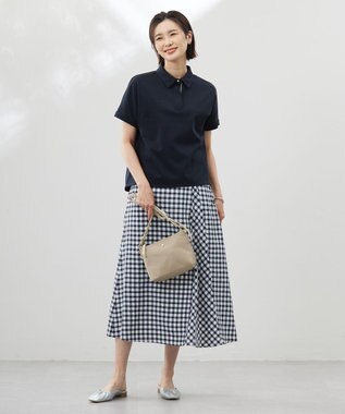 J.PRESS LADIES 【洗える】コットンリネンジャージー ポロ カットソー ネイビー系