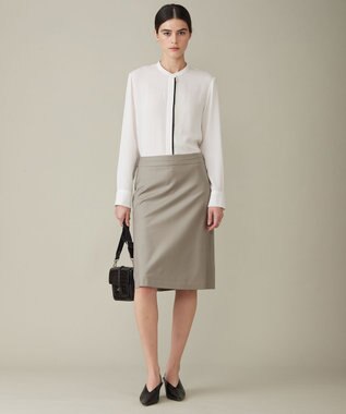 ICB 【WEB限定カラーあり・速乾・洗える】BackSatinAmunzen バンドカラーブラウス オフホワイト系