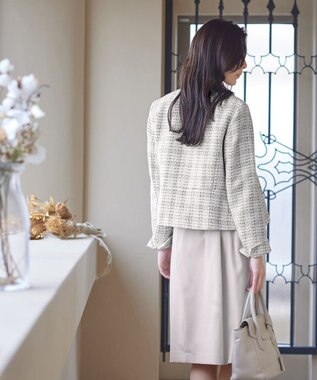 Tiaclasse L 【洗える】ラメチェックツイードジャケット オフホワイト