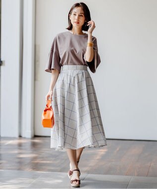組曲 【洗える】シアーチェック スカート ベージュ系3