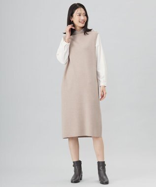 J.PRESS LADIES L 【洗える】CLOTH COMBI KNIT ワンピース ベージュ×アイボリー系
