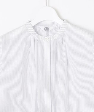 J.PRESS LADIES 【洗える】APESCO ストライプ バンドカラー ブラウス ライトグレー系1