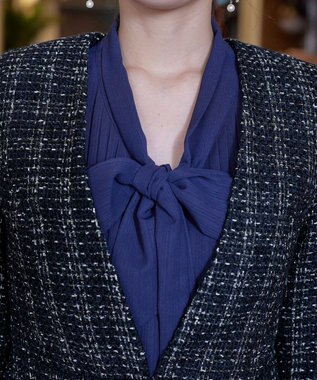 Tiaclasse L 【洗える】ラメチェックツイードジャケット ネイビー