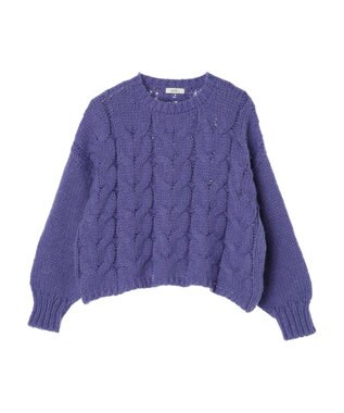 earth music&ecology ローゲージ手編み風ケーブルプルオーバー Blue