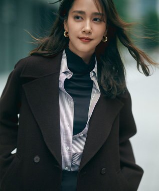 23区 L 【洗える】CANCLINI ベーシック シャツ ダークブラウンストライプ