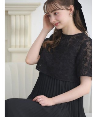 earth music&ecology ＳＥＴ２点　オーガンジー刺繍＋プリーツワンピース Black