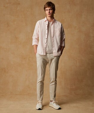 JOSEPH ABBOUD 【キングサイズ・リネン素材/吸水速乾/日本素材】リネンハニカム Vネック Tシャツ ベージュ系