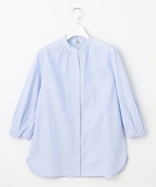 J.PRESS LADIES 【洗える・吸水】 BEZピンチェック スタンドカラー ブラウス サックスブルー系3