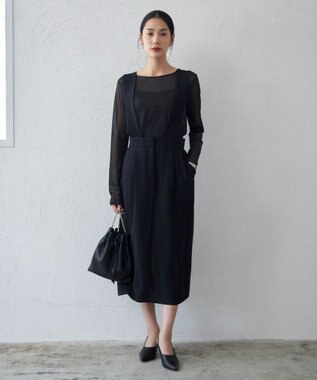 ICB L 【洗える】 マットトリコットチュール シアーカットソー ブラック系