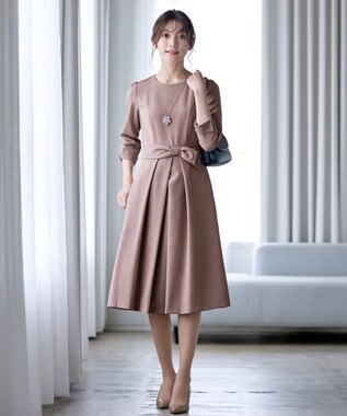 Tiaclasse 【セレモニー・新色追加・洗える】アシメリボンベルトフレアワンピース モカ