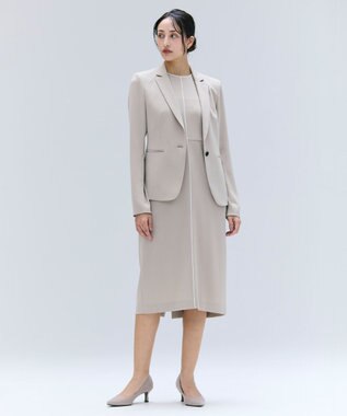 BEIGE， 【洗える・L-size】CINDY / クルーネックノースリーブワンピース Taupe × White