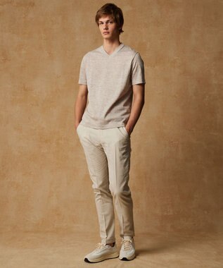 JOSEPH ABBOUD 【リネン素材/吸水速乾/日本素材】リネンハニカム Vネック Tシャツ ベージュ系