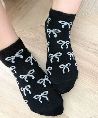 WEGO リボン総柄ショートソックス ブラック