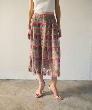 GRACE CONTINENTAL フラワー刺繍チュールスカート ピンク
