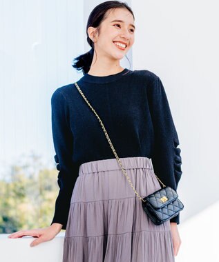 組曲 Elena フリルスリーブ ニットプルオーバー ブラック系