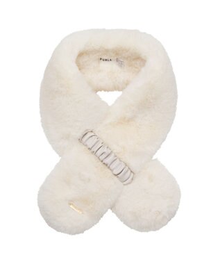 MOONBAT FURLA フェイクファーくしゅくしゅリボンマフラー オフホワイト