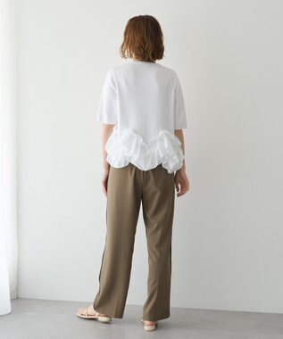 YECCA VECCA パール釦ラッフル5分袖カーディガン Off White