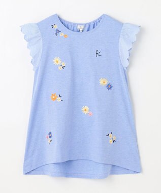 組曲 KIDS 【150-160㎝】フラワーエンブロイダリー チュニック サックスブルー