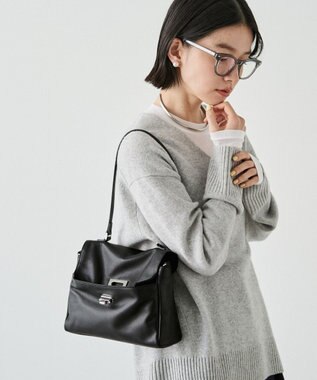 russet ソフトレザーフラップミニトートバッグ(CE-1674) Black