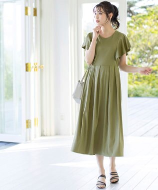 Tiaclasse L 【洗える】ストレスフリーで着用できるカットソーフレアワンピース カーキ