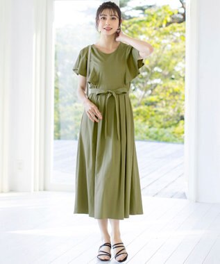 Tiaclasse L 【洗える】ストレスフリーで着用できるカットソーフレアワンピース カーキ