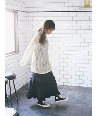 earth music&ecology メッシュ編みニットプルオーバー Ivory