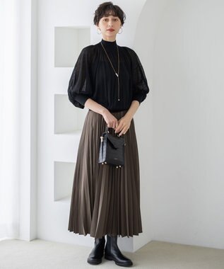 23区 【洗える】シアーギャザー ハイネック ニット ブラック系