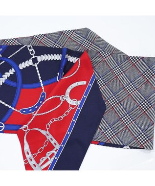 Marca ＜秋の新色！＞【Marcaオリジナル】ベルト＆グレンチェック剣先  シルクツイル 剣先スカーフ ネイビー×レッド