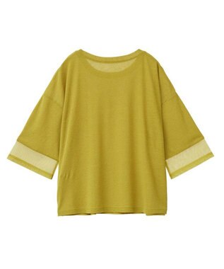 Green Parks 袖チュールドッキングシアー５分袖プルオーバー Green