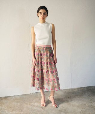 GRACE CONTINENTAL フラワー刺繍チュールスカート ピンク