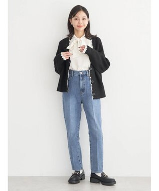 earth music&ecology スカラップニットカーディガン Black