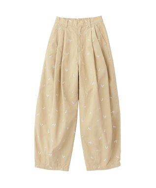 earth music&ecology 【綿100】フラワー刺繍ツイルカーブパンツ ライトベージュ