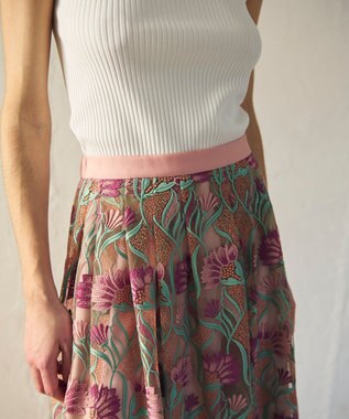 GRACE CONTINENTAL フラワー刺繍チュールスカート ピンク