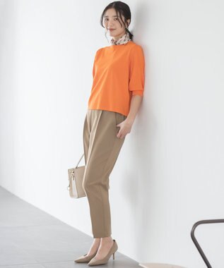 組曲 L 【UVケア・接触冷感】MINA 6分袖ニットプルオーバー オレンジ系