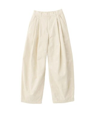 earth music&ecology 【綿100】フラワー刺繍ツイルカーブパンツ エクリュ