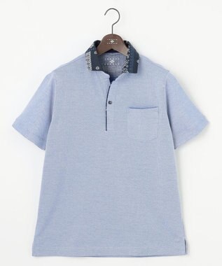 JOSEPH ABBOUD 【愛されて20年！オーガニックコットン使用】 バンダナプリント ダディ ポロシャツ ダルブルー系