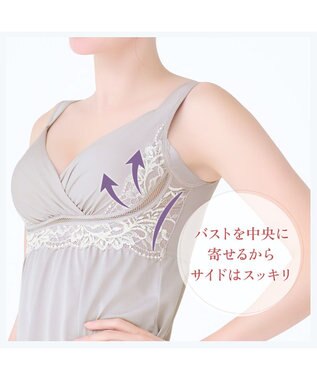 BRADELIS New York 【BRADELIS NewYork peace】綿混キャッチャーカップレースブラスリップ25 ノンワイヤー 補正下着 静電気軽減 インナー カップ付き ブラトップ ワンピース グレージュ