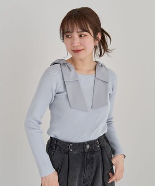 Green Parks ・ｓｗｉｎｇ　ｂｙ　ショルダーリボンプルオーバー Sax