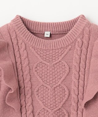 ANY KIDS 肩フリルハートケーブルニット ピンク