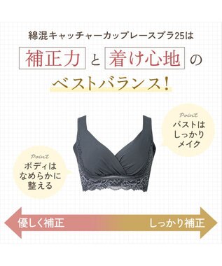 BRADELIS New York 【BRADELIS NewYork peace】綿混キャッチャーカップレースブラ25  ノンワイヤー 補正下着 補整 谷間メイク ロイヤルグレー