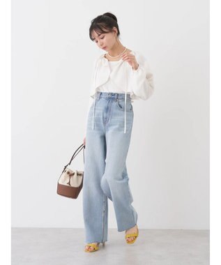 earth music&ecology ウ゛ィンテージ加工セルフカットワイドデニム Light Indigo