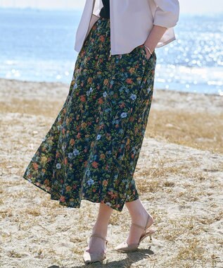 J.PRESS LADIES スパンボタニカル プリント ロング フレア スカート